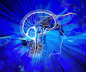 side view of a head and brain with electricity