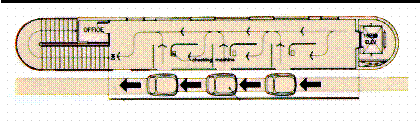 [plan view of 3-berth Skycar
station]