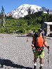 Tim's ready to summit that mountain behind him.