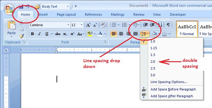 how to double space in microsoft word 2007