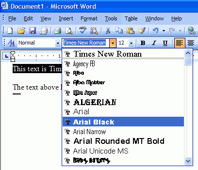list of microsoft word fonts