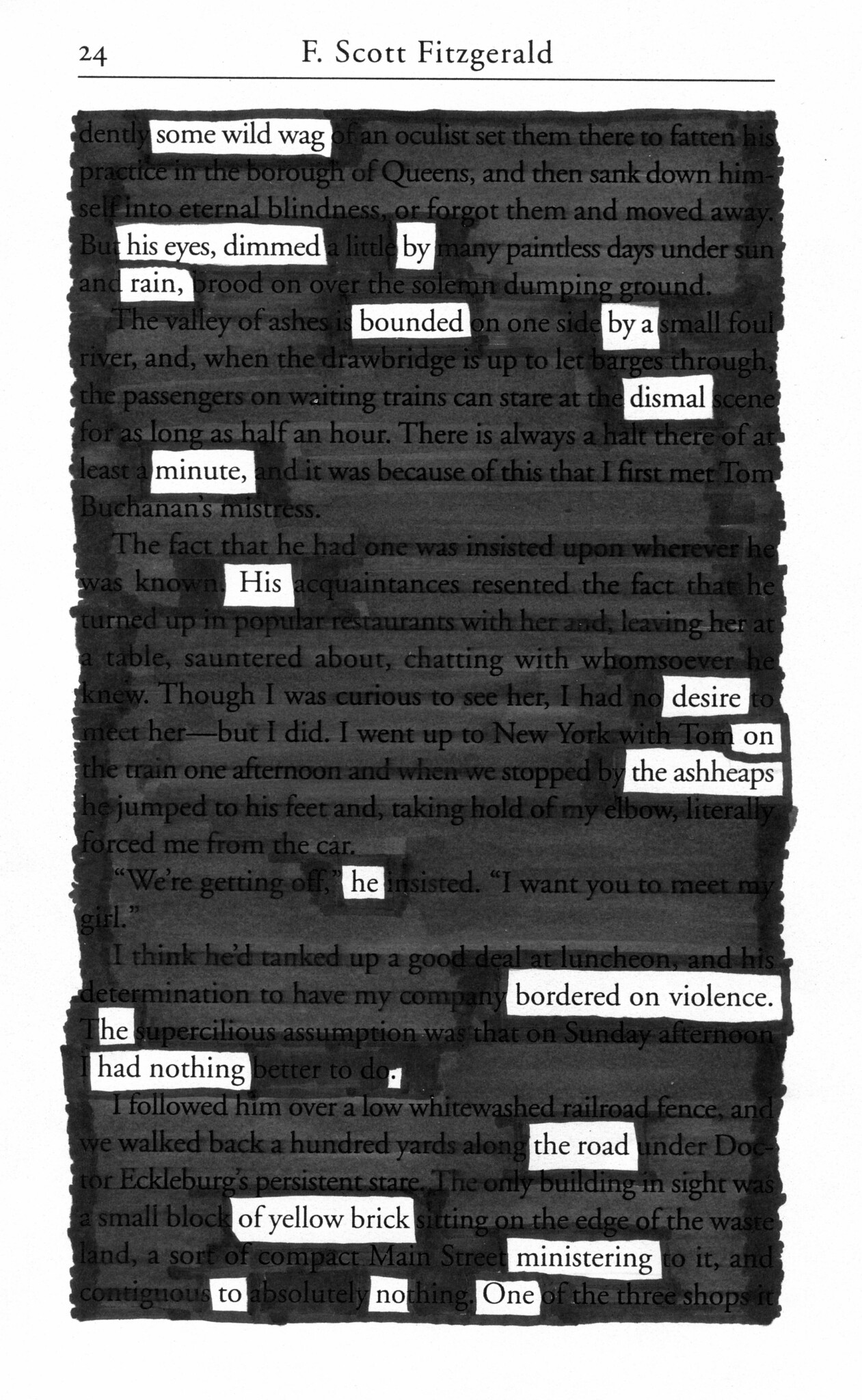 a blackout poem from the Great Gatsby