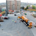 The crane arrives on site.