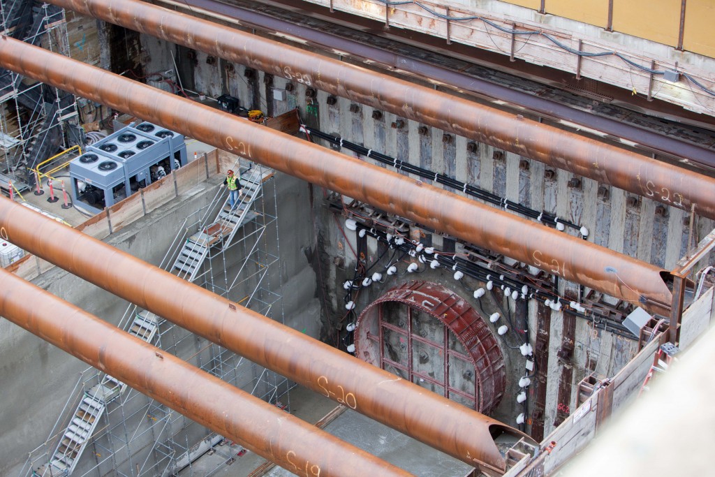 Descending into the station pit.