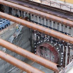 Descending into the station pit.