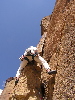 Dave working the first pitch of 'In Harm's Way', a 5.7 trad/sport combo route